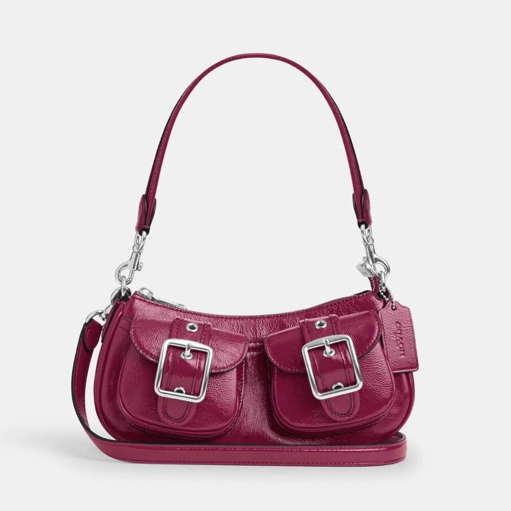 NWT Coach Ashton Baguette Bag Patent Leather CV943 Silver/Pink